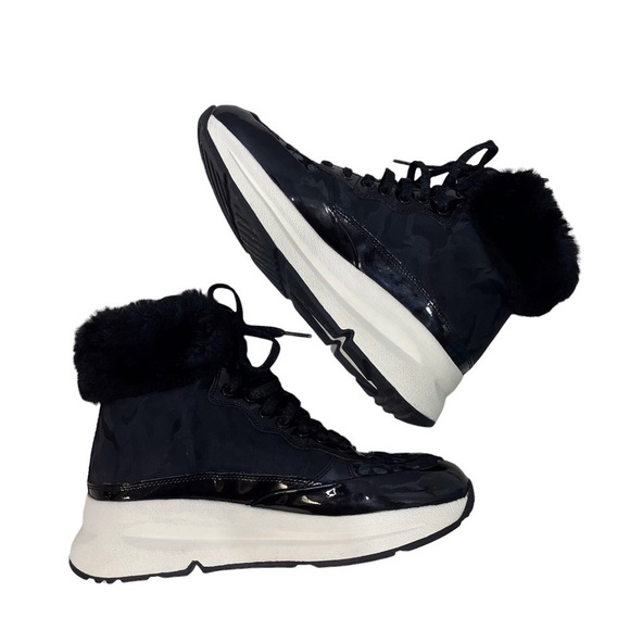 Geox Backsie Amphibiox Winter Boots Animal Print Faux Fur Black Size 7.5 Lace Up - Picture 7 of 10